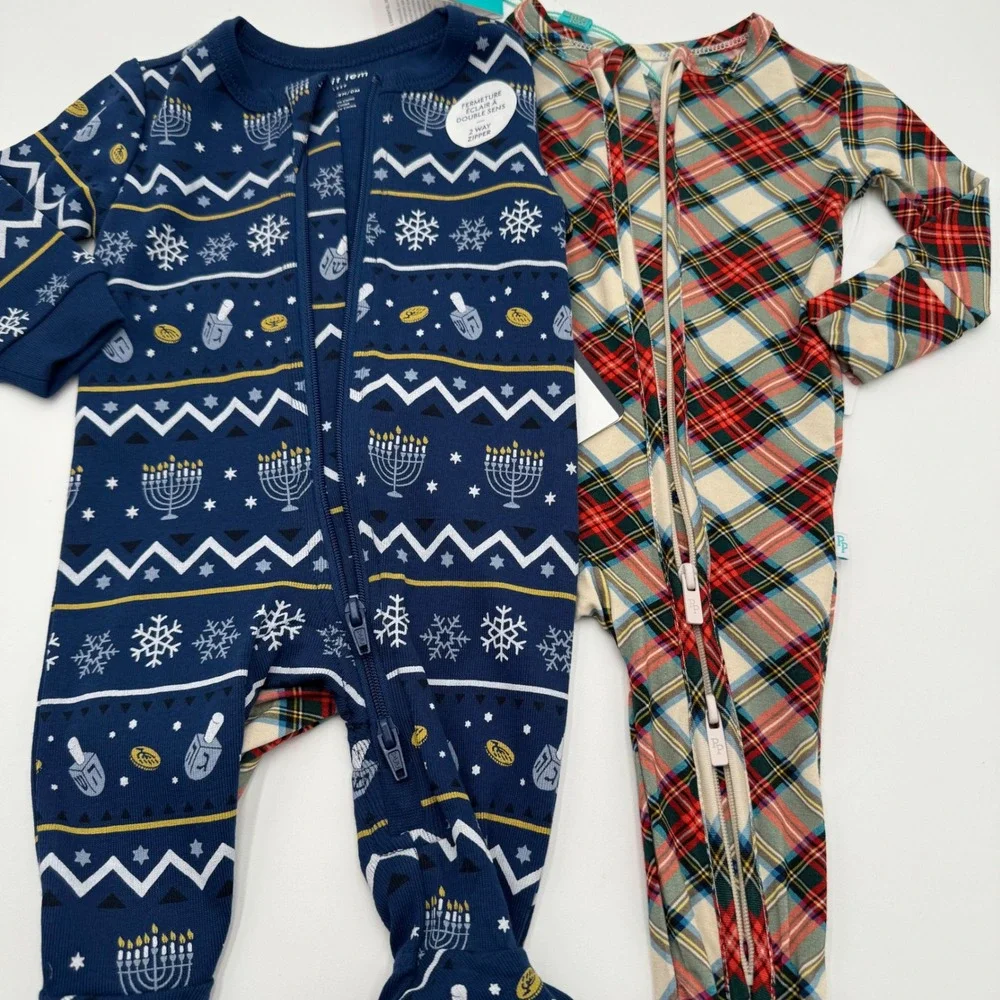 NEW Petit Lem Organic Cotton & Posh Peanut Baby Newborn Footed Pajamas‎ Bundle